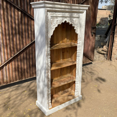 Indian Mehrab Hand Carved Solid Wood Bookshelf White 90X40X180cm