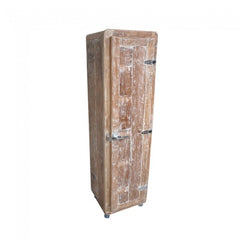 Cromer Solid Wood Tall Thin cabinet with Fridge Doors 1.65m on wheels Whitewash