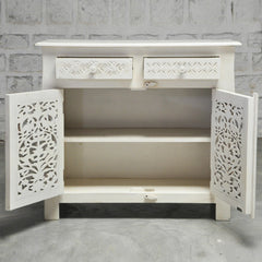 French Colonial solidwood Jali Carved sideboard White