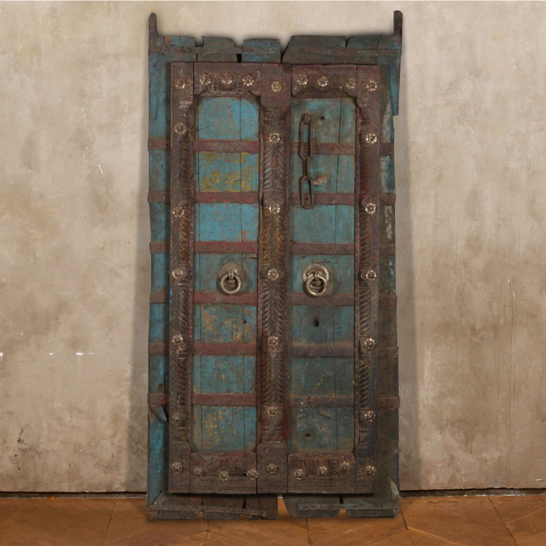Indian Vintage Antique Teak Wood Brass Work Door Panel 35