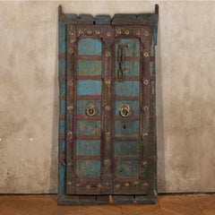 Indian Vintage Antique Teak Wood Brass Work Door Panel 35