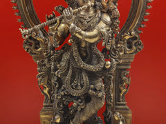 Indian Lord Krishna and Gopis On His Feet With Baal-Lila Brass Statue
