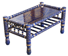 Heritage Indian Hand Carved Painted Coffee Table Blue