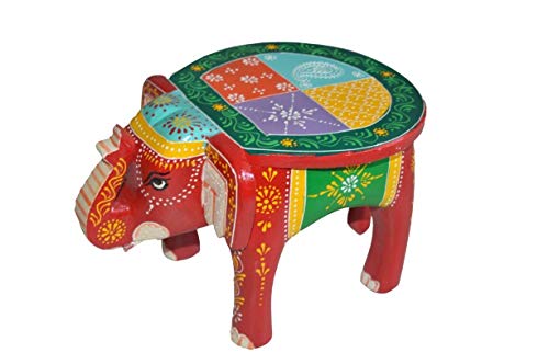 Brush & Timber Handpainted Solid Mango Wood Elephant Side Table in Multicolor