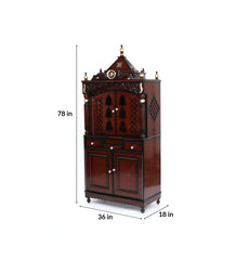 Large Sized Handmade Teak Wood Home Temple In Brown