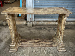 Indian Hand Carved Solid Wood Carved Console Table Rustic White