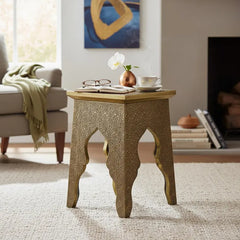 Brass Embossed Hand Carved Solid Wood Side Table 49