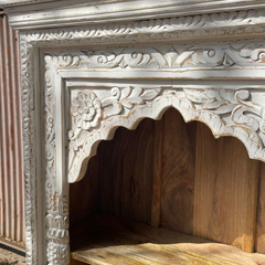 Indian Mehrab Hand Carved Solid Wood Bookshelf White 90X40X180cm