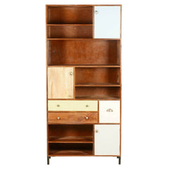 Ammon Rustic Solid Wood Bookcase with Doors & Drawers