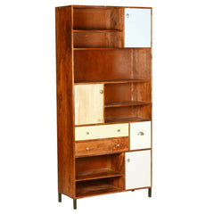 Ammon Rustic Solid Wood Bookcase with Doors & Drawers