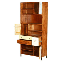 Ammon Rustic Solid Wood Bookcase with Doors & Drawers