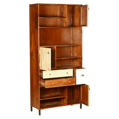 Ammon Rustic Solid Wood Bookcase with Doors & Drawers