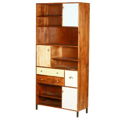 Ammon Rustic Solid Wood Bookcase with Doors & Drawers