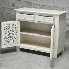 French Colonial solidwood Jali Carved sideboard White