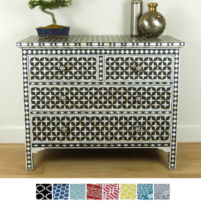 Maaya Bone Inlay Chest of 4 Drawers Black Mother of Pearl