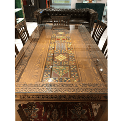 Mughal Hand Painted and Hand Carved Solid Wood Dining Table 14