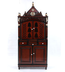 Large Sized Handmade Teak Wood Home Temple In Brown