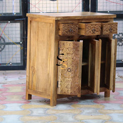 Indian Hand Carved Mango Wood 3 Drawer & 3 Door Cabinet D130
