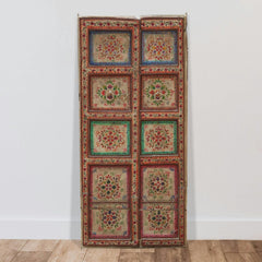 Indian Vintage Antique Hand Painted Teak Wood Door Panel 121