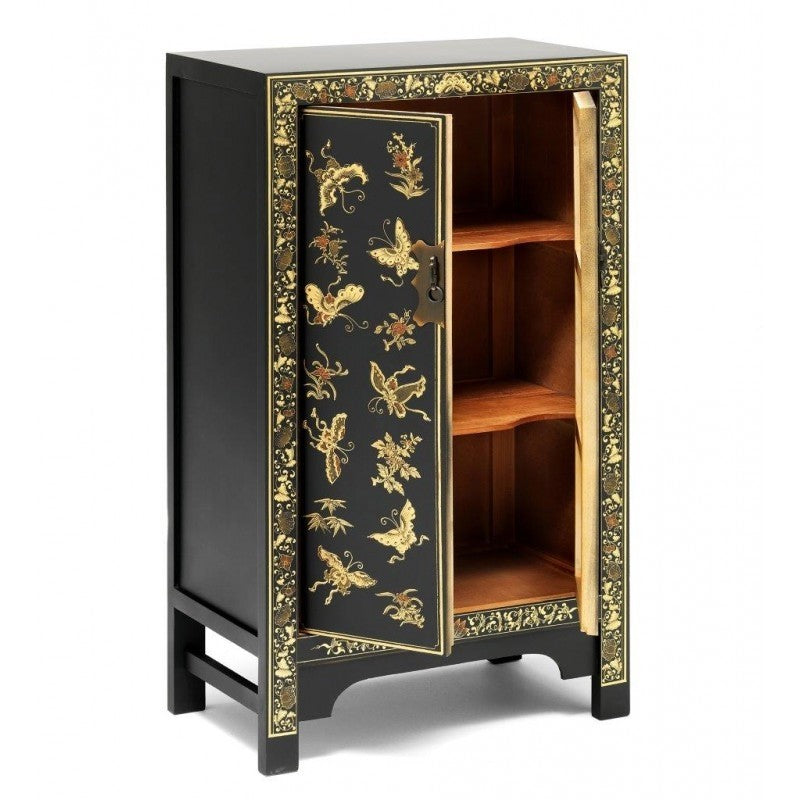 Golden Dragon Oriental Decorated Solid Wood Black Medium Cabinet 70x40x120cm