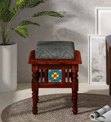 Moroccan Mosaic Mango Wood Seating Stool In Honey Oak Finish