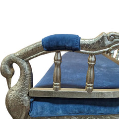 Indian Wooden & Silver Metal Handmade Carved Daybed Sofa D24