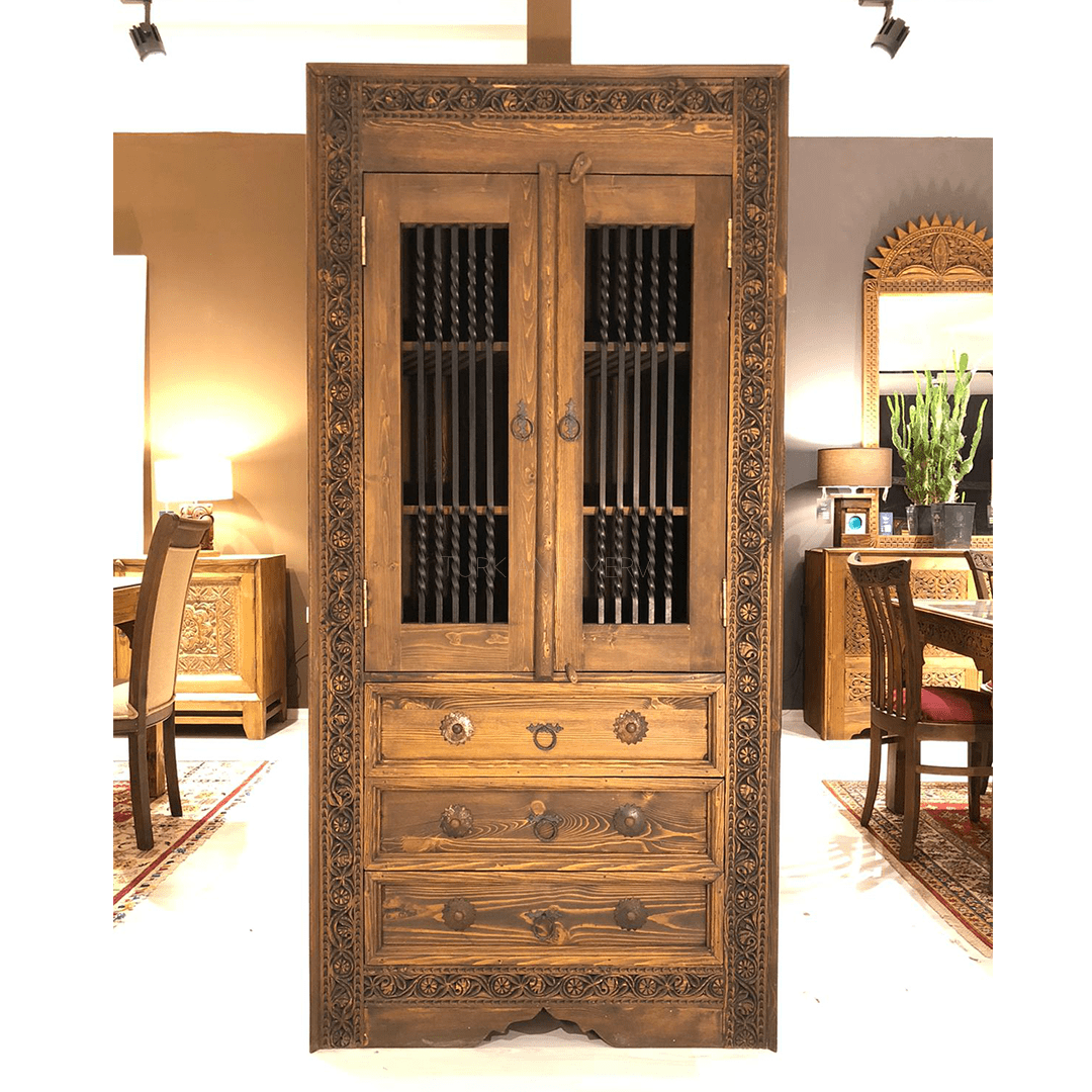Metal Factory Industrial Indian Solid Wood & Metal Cabinet Bookshelf B13