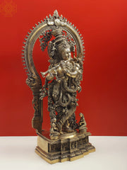 Indian Lord Krishna and Gopis On His Feet With Baal-Lila Brass Statue