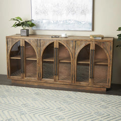 Indian Handmade Mango Classic Wood Glass Door Sideboard A3