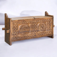 Indian Antique Hand Carved Solid Wood Chest Blanket Box C35
