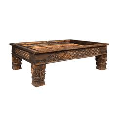 Mughal Hand Painted and Hand Carved Solid Wood Coffee Table C32