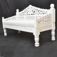 Mughal Garden Hand Carved Balinese Daybed White M