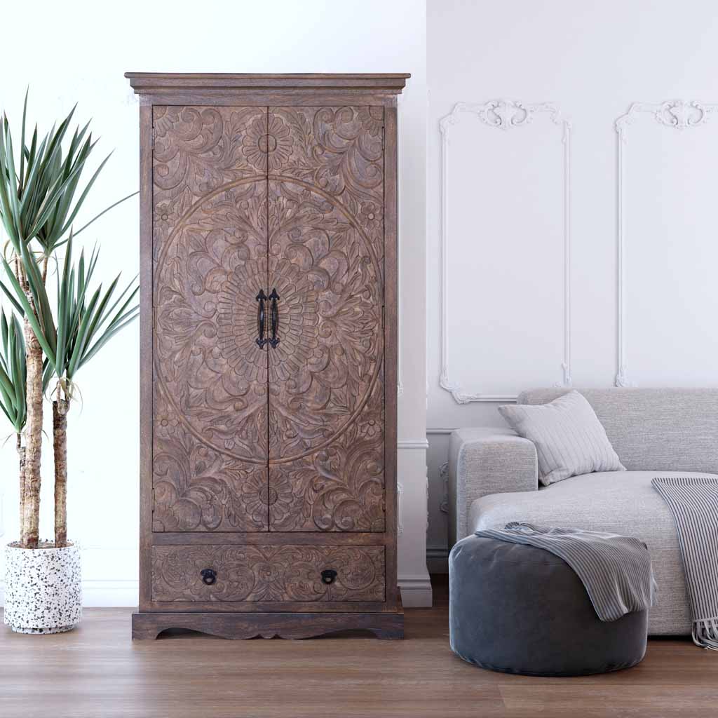 Indian Hand Carved Solid Wood Wardrobe C20