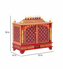 Sheesham Wood & MDF Handmade Mandir Home Temple In Red