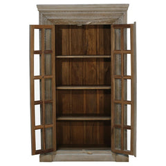 Hand Carved Solid Wooden Glass Doors Cabinet Cupboard Wardrobe D143