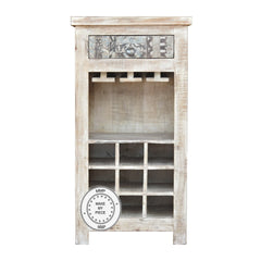 Yennora Indian Solid Wood Small Bar Cabinet Bottle Wrack Whitewash