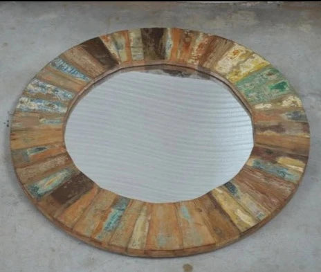 Nirvana Reclaimed Timber Wood Round Wall Mirror Frame 50cms