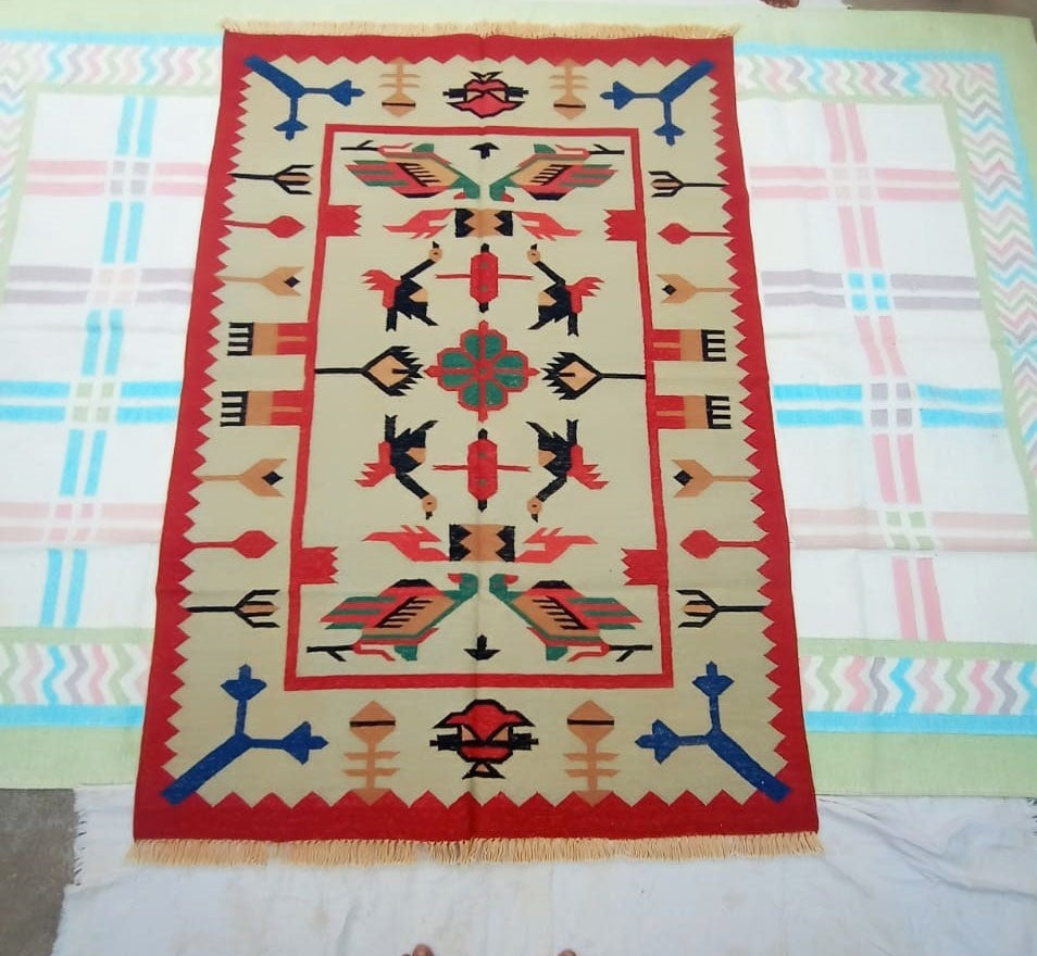 Kilim Wool Handwoven Cotton Dhurrie Durry Rug Jute Floor Covering Pattern 5