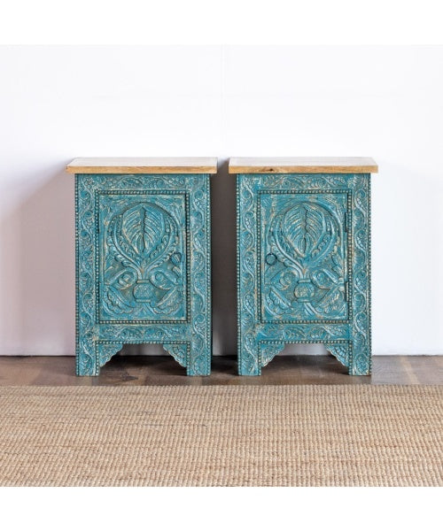Indian Hand Carved Solid Wooden 1 Door Bedside Table