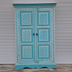 Bone Inlay Star Geometrical pattern Cabinet Blue