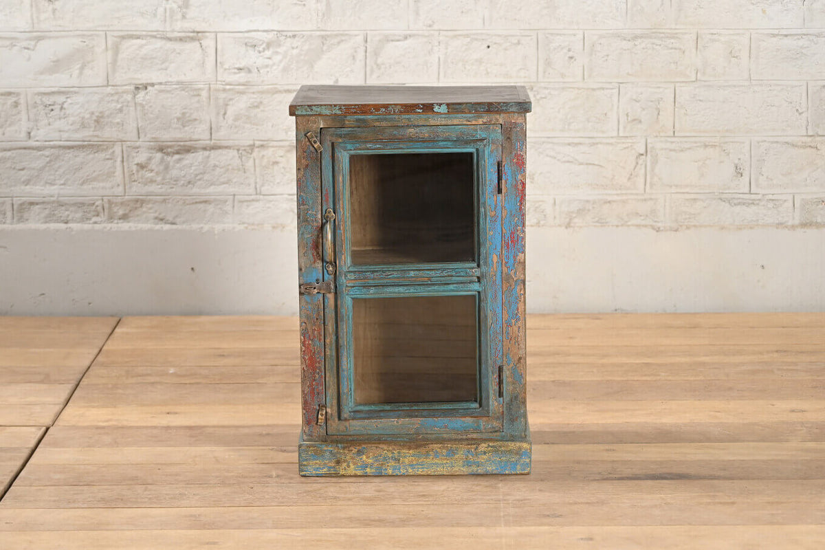 Vintage Reclaimed Wood Rustic Glass Door Cabinet