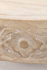 Indian Hand Carved Solid Mango Wood Round Coffee Table Natural C118