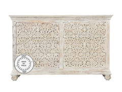 Whitewashed Indian hand carved Chest of drawers 140x40x90 cm