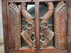 Indian Handmade Carved Wooden Glass Door Sideboard With Tribal Carving