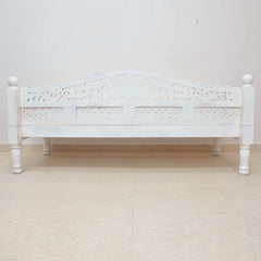 Mughal Garden Hand Carved Balinese Daybed White L