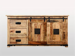 Cromer Industrial Indian Solid Wood Works Est 2-Door 3-Drawers Sideboard