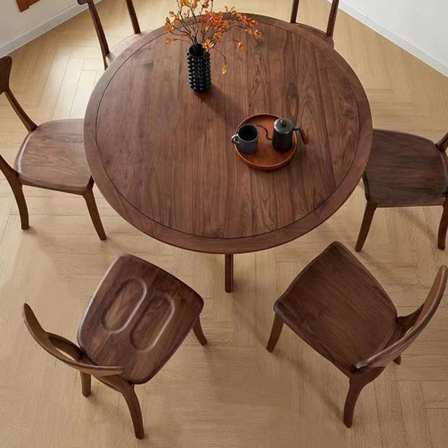 Hand Carved Round Solid Wood Dining Table Set 21