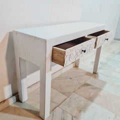 Hand Carved Solid Wood 2 Drawers Console Hall Table 51