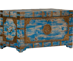 Indian Handmade Solid Wood Brass Fitted Coffee Table with Storage B6