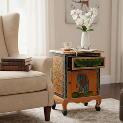 Indian Hand Painted Solid Wood Bedsides Table B4